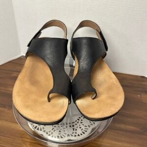 Dansko Black Leather Toe Loop Slingback Sandals Comfort Footbed Womens 41